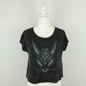 Hollister Juniors XS Black White Graphic Scoop Neck Vented Short Sleeve Tee